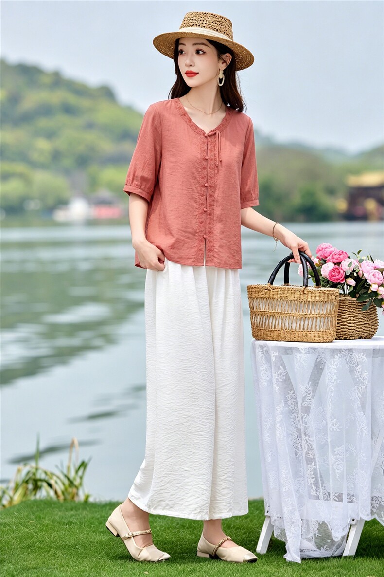 现货绣花2026年夏季女优雅大码时尚潮流两件套,女装套装/套裙,木橙西子