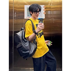 美式字母刺绣重磅圆领针织短袖t恤男女同款宽松慵懒风上衣潮，男装T恤，四季星座505