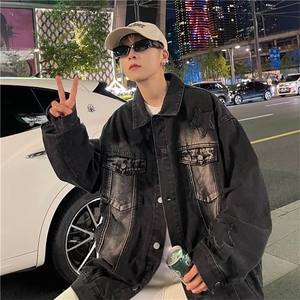 美式复古牛仔外套男春秋潮牌水洗炸街星星夹克痞帅百搭JK1036-P65图片