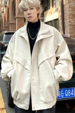 男士痞帅男装短款皮衣外套春秋新款宽松pu皮夹克J2661P90控128，男装皮衣，电商A157