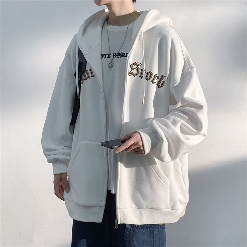 美式外套男士春秋季上衣服连帽拉链开衫卫衣潮牌男生休闲夹克装图片