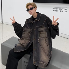 做旧毛边牛仔外套秋季夹克新款男时尚潮外套XT03P70，男装夹克，星座1116-2