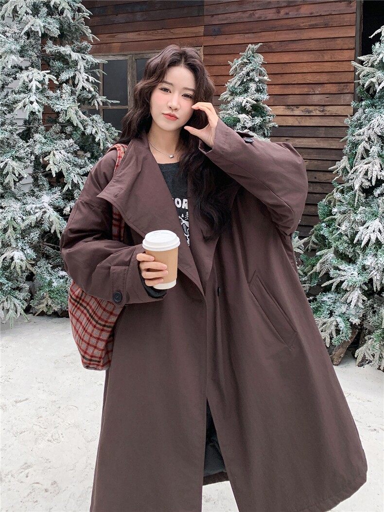美拉德咖色大被子鹅绒羽绒服女冬超火好看高级小众中长款加厚外套图片
