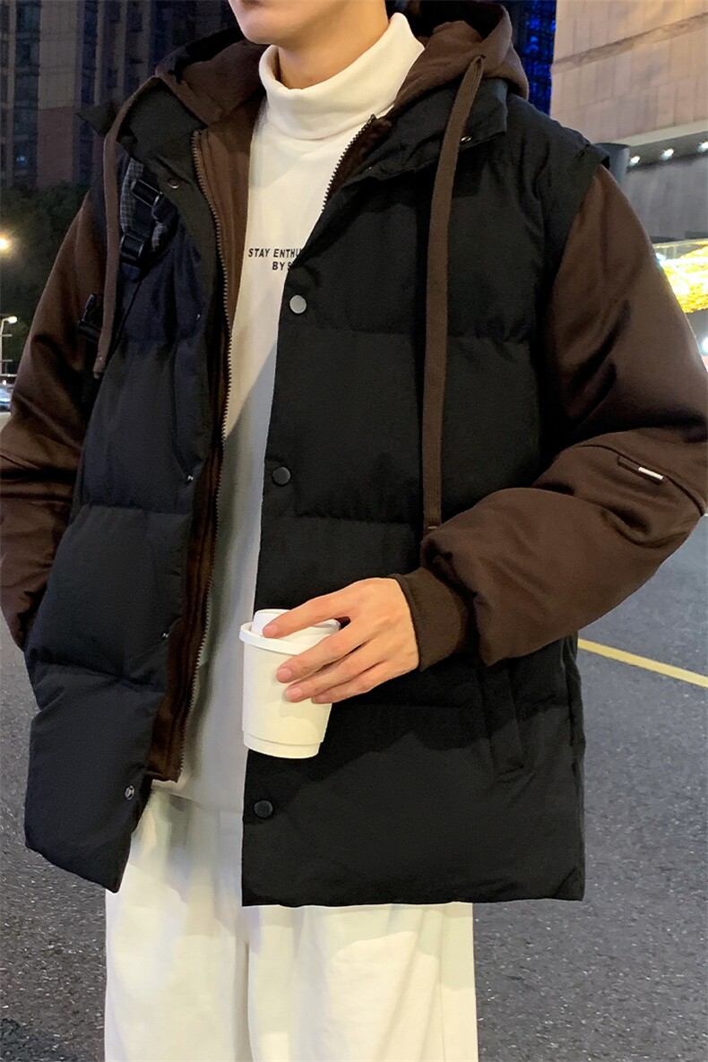 美式复古假两件棉服男冬季新款加厚保暖棉袄重磅连帽面包服外套潮,男装棉衣,电商A001-1