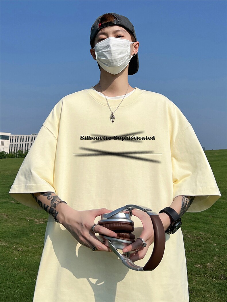 230克纯棉落肩宽松短袖白墨印花T恤B219A-T2518-P25限38,男装T恤,电商B219A