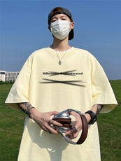 230克纯棉落肩宽松短袖白墨印花T恤B219A-T2518-P25限38，男装T恤，电商B219A