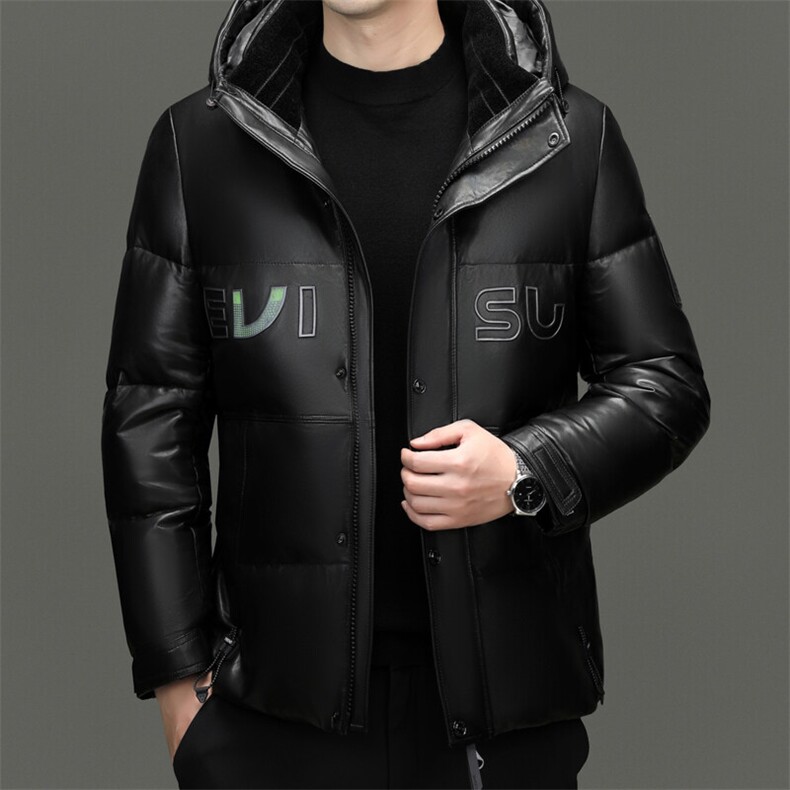BG2438冬季海宁男士真皮绵羊皮面包服加厚羽绒风衣连帽休闲皮衣,男装风衣,电商B360