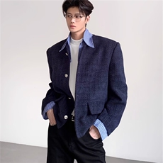 假两件小香风拼接格子外套男短款时髦粗花呢子上衣513AWT2335P62，女装短外套，星座513A