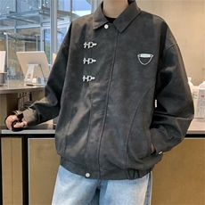 金属扣粉色皮衣外套男设计感宽松百搭翻领美式夹克潮JW142，男装夹克，星座1116A-1（原606A）
