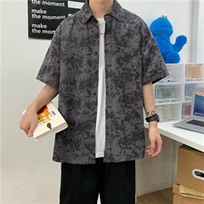夏季潮牌扎染短袖衬衫男韩版超火ins半袖港风五分袖寸衣CS67-P35，男装T恤，星座1008-2