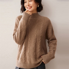 2025秋冬新款35%山羊绒女士7针菱形半高领羊绒衫，女装羊绒衫，拓驰羊绒