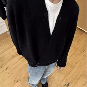 毛衣外套男春秋季日系潮牌重磅宽松立领针织开衫男士百搭休闲上衣图片