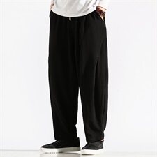 2021春秋季新款男装风宽松棉麻胖子休闲裤白墙风棕色，男装休闲裤，电商B277(原6028)