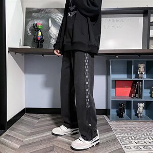 春秋牛仔裤男直筒宽松高街潮牌ins韩版潮流复古排扣裤子NK331-p40图片