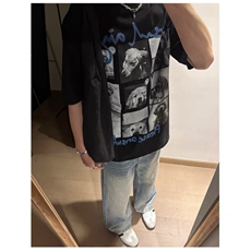 1506/QA15040/P32美式潮牌复古金毛小狗重磅纯棉短袖t恤，男装T恤，星座1506