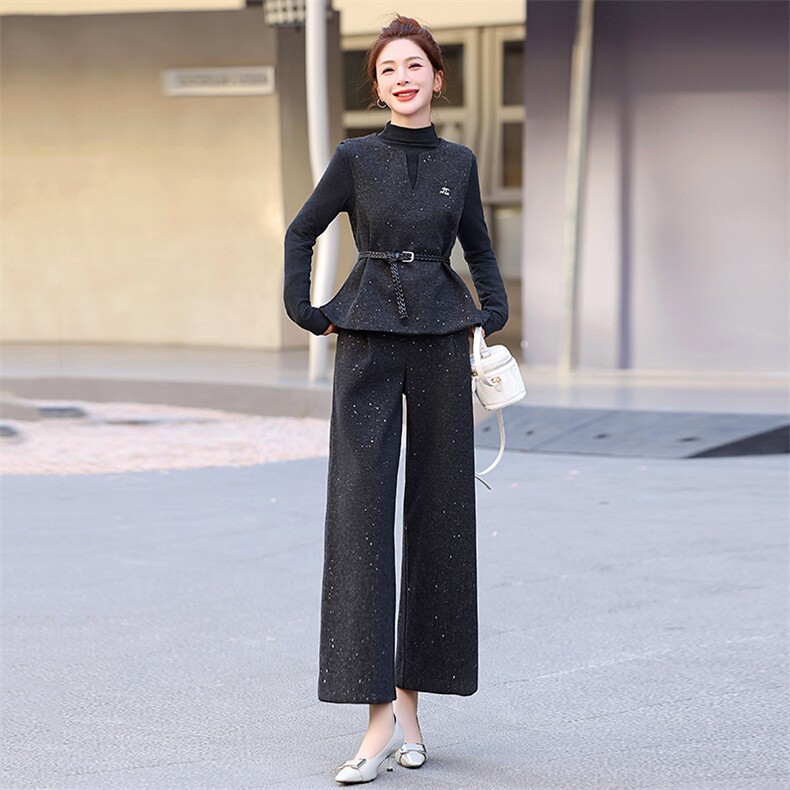 灰色高级小香风马甲套装女2025春新款气质显瘦高腰阔腿裤三件套,女装套装/套裙,歌伊格美