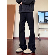 黑色加绒加厚牛仔裤男款秋冬潮牌痞帅vibe裤子cleanfit直筒微喇裤，男装牛仔裤，四季星座505