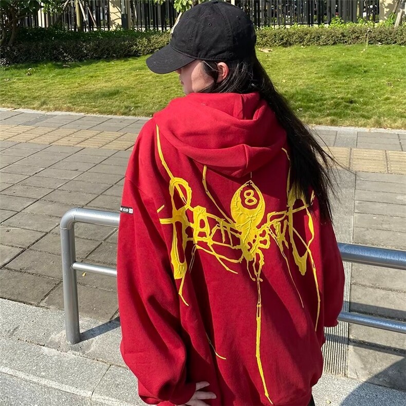 潮流美式街头创意印花开衫连帽卫衣春秋冬季宽松百搭拉链外套,女装短外套,星座506A
