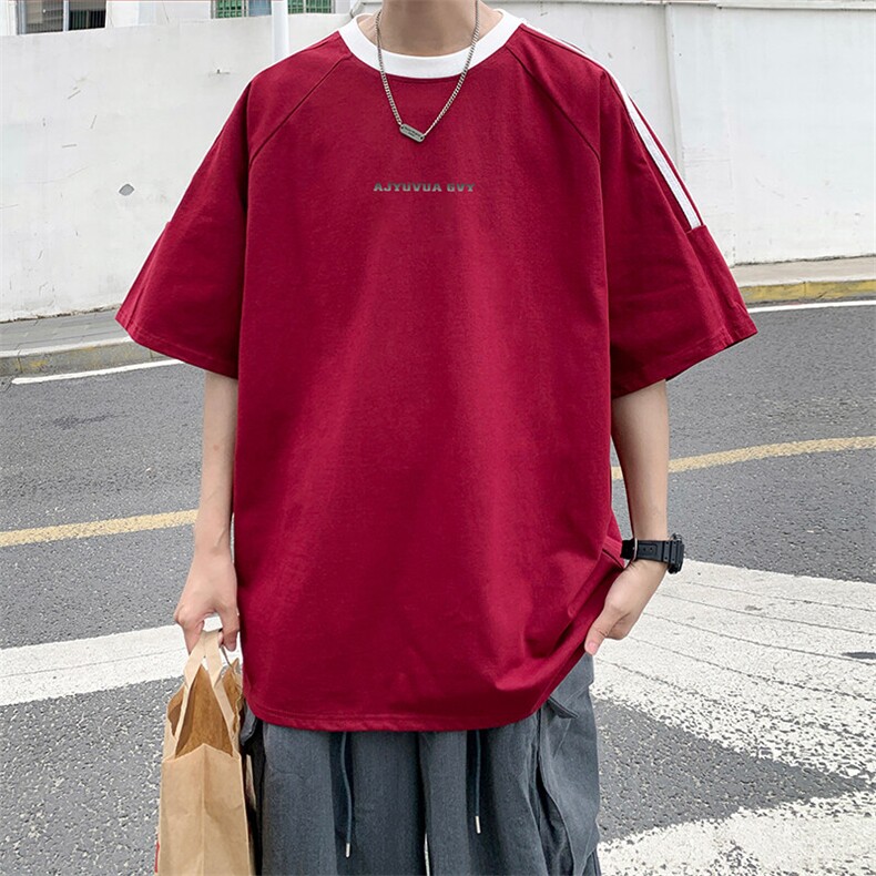 夏季美式高街重磅纯棉三条杠织带撞色男女短袖T恤ZD642-特P30,男装T恤,电商A486-1