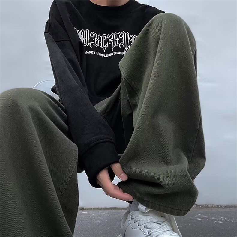 美式复古vibe裤子ins高街潮牛仔裤男宽松直筒日系工装裤NK330-p42图片
