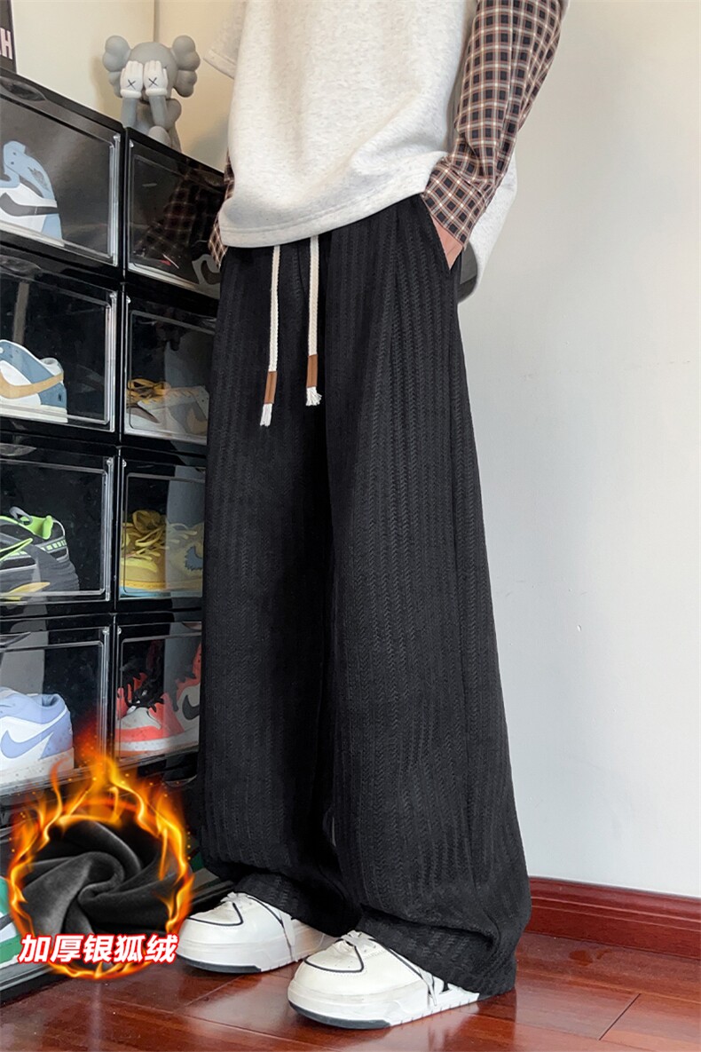 新款重磅480g雪尼尔鱼骨纹银狐绒男休闲裤K24008J加绒特P40控78,男装卫衣,电商A001