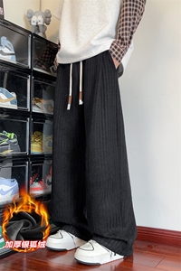 新款重磅480g雪尼尔鱼骨纹银狐绒男休闲裤K24008J加绒特P40控78图片