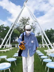拼接CITYBOY风中性休闲夏季宽松五分袖男短袖衬衫，男装衬衫，星座112A