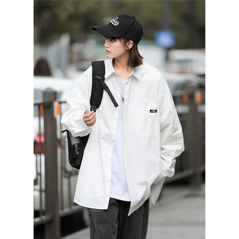 春装新款长袖衬衫女糖果色外套贴标设计高级感衬衣港风7023P45，女装衬衫，星座710