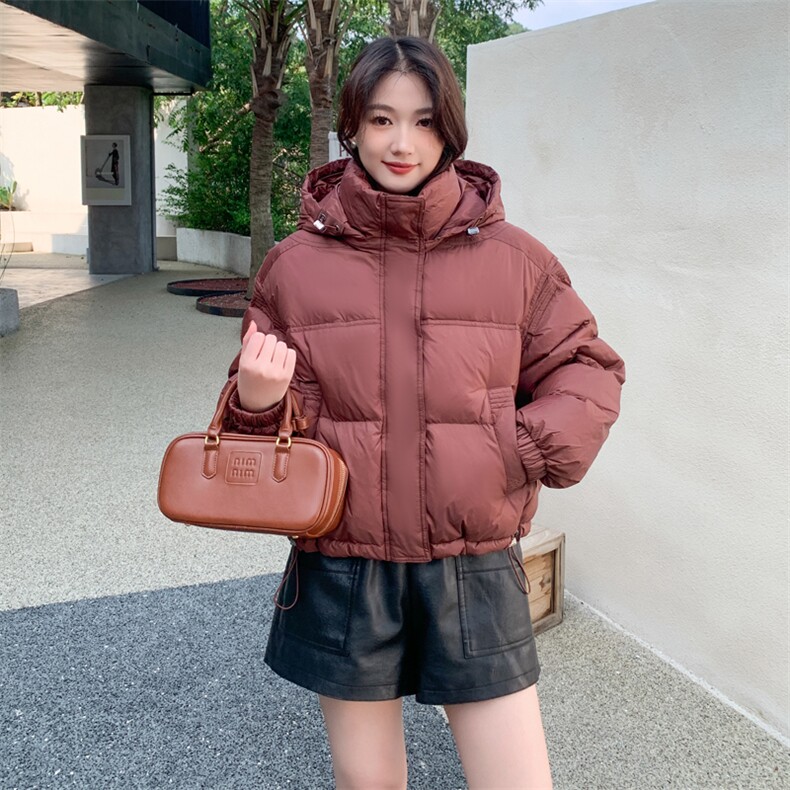 90%白鸭绒羽绒服2024冬季新款韩版短款立领连帽羽绒服外套女,女装羽绒服,美沁