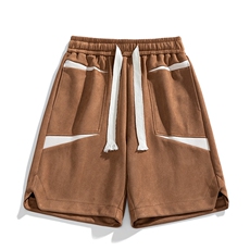 DK013P36港风拼接撞色麂皮绒休闲裤美式高街五分裤宽松直通短裤，男装休闲裤，星座1204-3