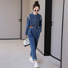 （现货）牛仔连体裤宽松韩版春秋季新款收腰显瘦工装长袖连体衣，女装连体裤，印象茜