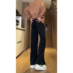 现货 复古蓝开衩扣子牛仔裤男美式休闲直筒阔腿裤 K5821-P55 控78图片