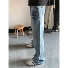 【高质量档口大货特P43】牛仔裤男女款裂纹高街裤XZ610A-KB015，男装牛仔裤，星座610A