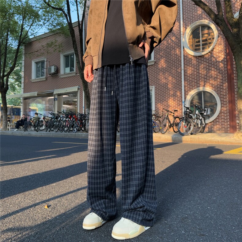 A429-YK338-特批48呢料质感宽松柔软慵懒风格子裤，男装休闲裤，电商A429