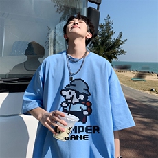 wassupcandy短袖t恤男士夏季薄款国潮半袖宽松休闲五分袖情侣装，男装T恤，电商B219