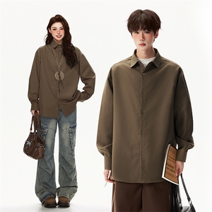 彩色多巴胺长袖衬衫男女同款春秋季oversize宽松廓形学院风衬衣服图片