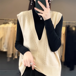 秋冬季新款条纹毛衣女宽松显瘦百搭针织马甲图片