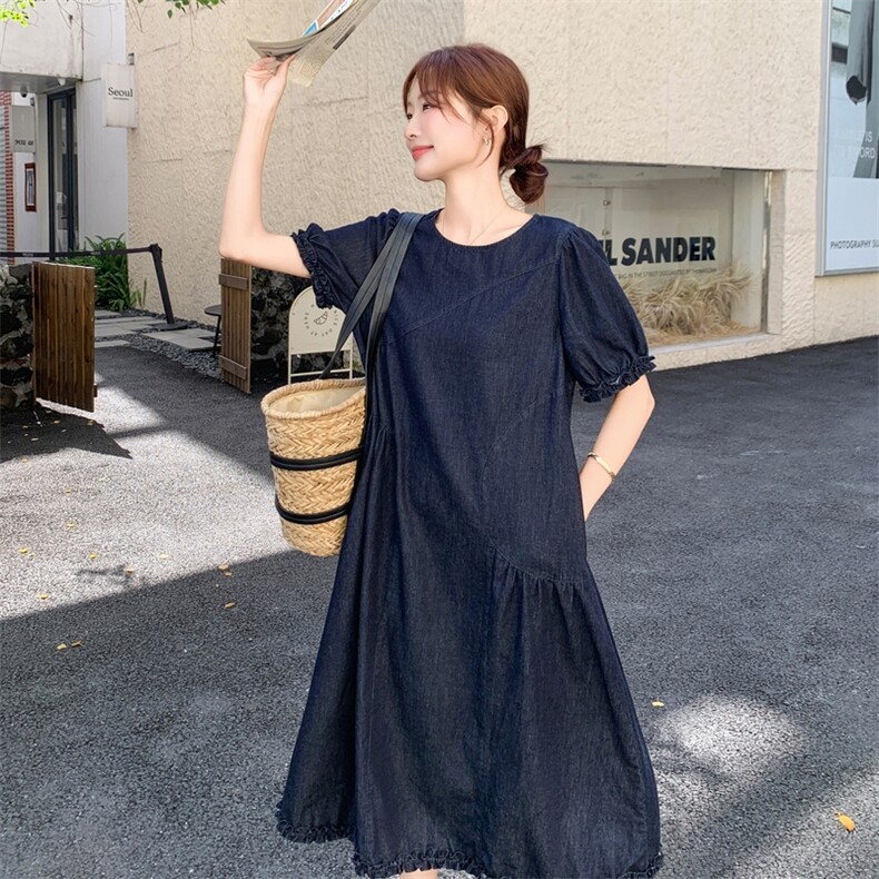 木耳边牛仔连衣裙女夏2025新款韩系设计感超火小个子显瘦遮肉爆款，女装连衣裙，2C113