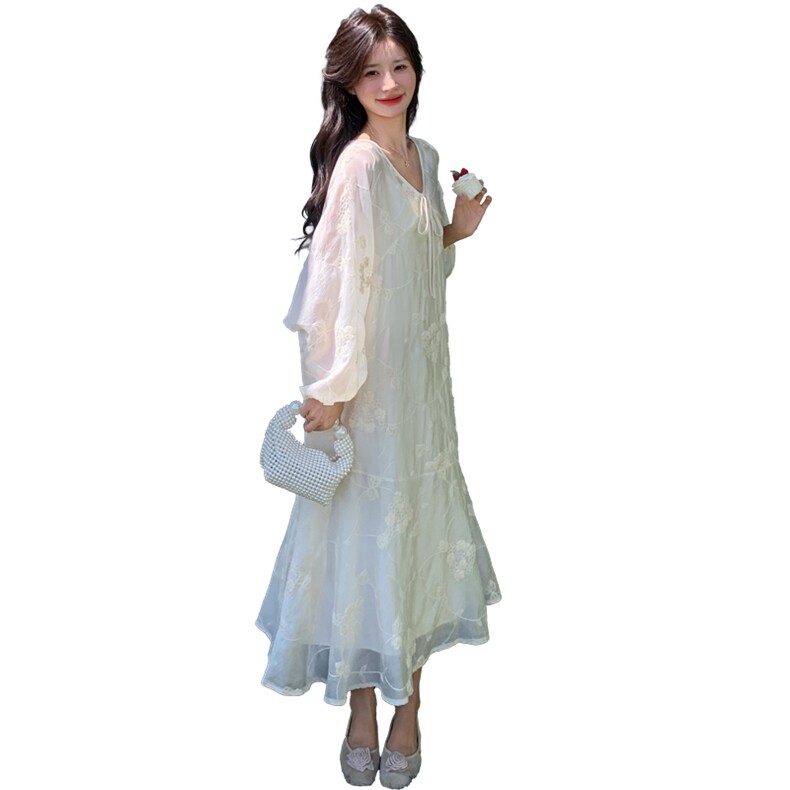 江南新中式两件套连衣裙女春夏慵懒风宽松刺绣长裙B26-P165-K248，女装连衣裙，浙宝191（原浙宝008）