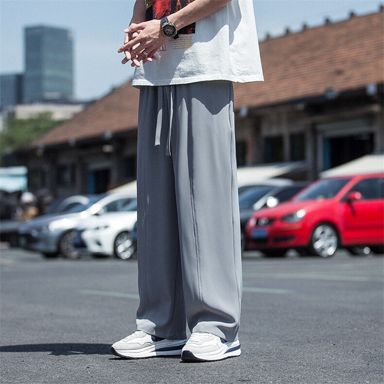 夏季新款冰丝裤子男时尚薄款宽松直筒垂感休闲长裤男K232/P55,男装休闲裤,电商A008