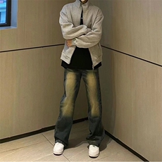 美式ins高街hiphop重工艺水洗微喇复古蓝牛仔裤货号K2320P55，男装牛仔裤，电商A063
