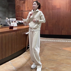 杏色上衣+白色内搭+杏色裤子（三件套）