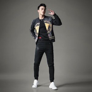 2021 秋款3D经典印花欧板备注棒球领夹克衫 5501-1图片
