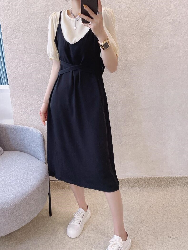 夏季真两件套连衣裙，女装连衣裙，曼希野