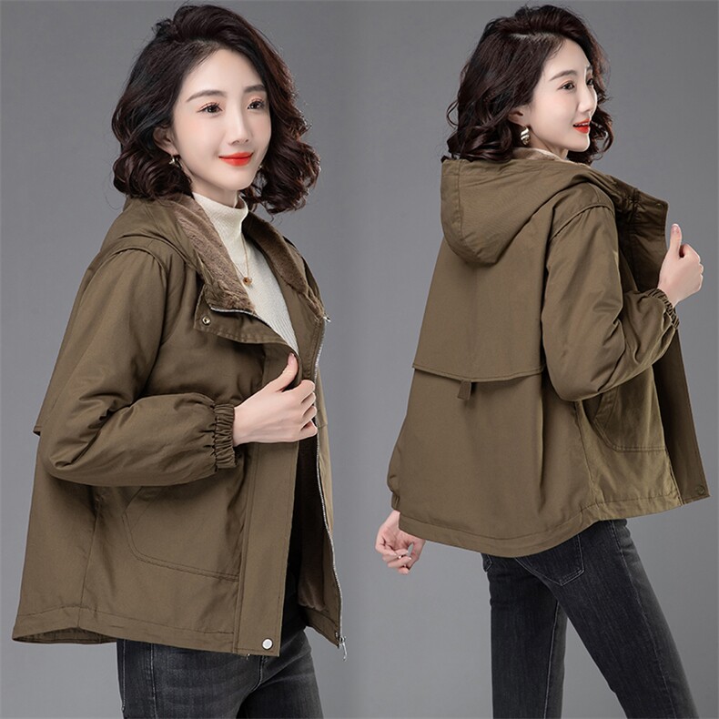 时尚女装派克服水洗棉加绒加厚休闲外套,女装派克服,曼沙奕珂