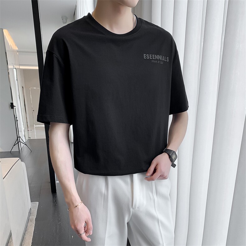 轻奢风2024新款假两件潮牌休闲大码宽松圆领短袖T恤男H6801-p48,男装T恤,电商D303