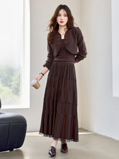 现货！秋季新款法式浪漫洋气时尚小香风丝绒花朵扣韩版三件套裙女，女装套装/套裙，宝儿家