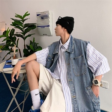 牛仔马甲男潮牌潮流坎肩马夹外套ins港风无袖上衣服宽松M802-p50，男装背心/马甲，星座1008-1