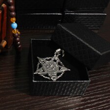 欧美复古五角星五芒星海盗骷髅头七夕情侣项链钛钢吊坠，项链，星座510A-1