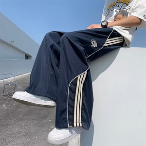 美式vibe刺绣小众侧条纹休闲裤男高街复古宽松直筒长裤 K6290-P38图片